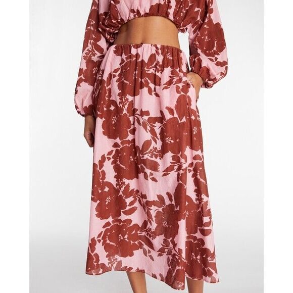 Tanya Taylor Women’s Sienna Midi Skirt Size S NWT Cotton Voile Floral Pull On